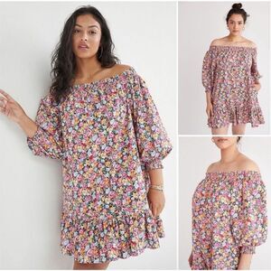 Maeve Anthropologie off the shoulder puff sleeve pink floral flounce XL